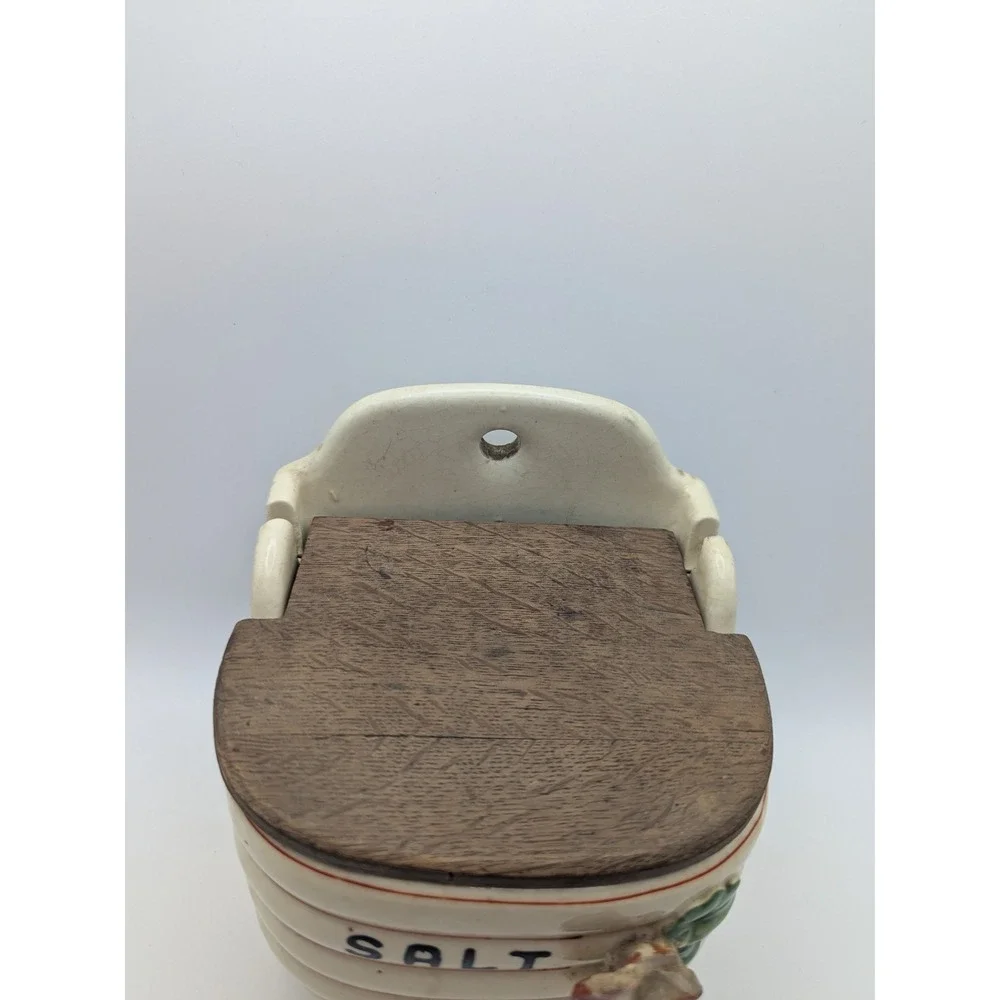 Vintage Japan Salt Cellar‎ Box with Lid Beehive Flowers Ceramic Wall Hanging